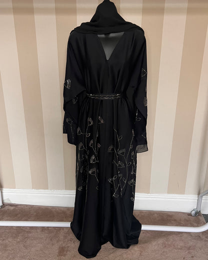 Hajar Floral Leaf Embellishment Abaya Set