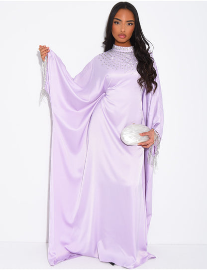 Sareena Premium Embellished Fringe Kaftan with Inner Belt