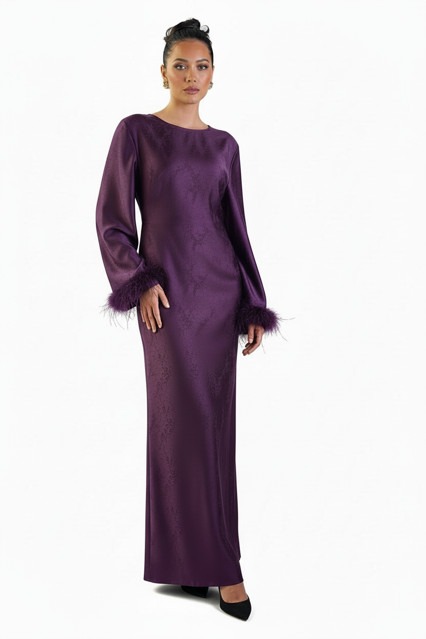 Ameera Feather Sleeve Tie Belt Dress