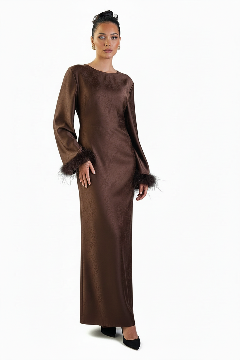 Ameera Feather Sleeve Tie Belt Dress