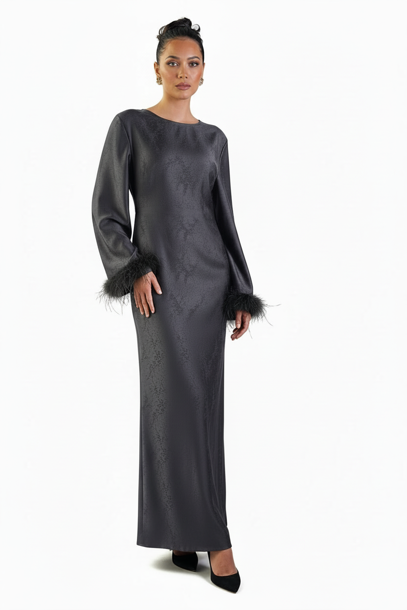 Ameera Feather Sleeve Tie Belt Dress