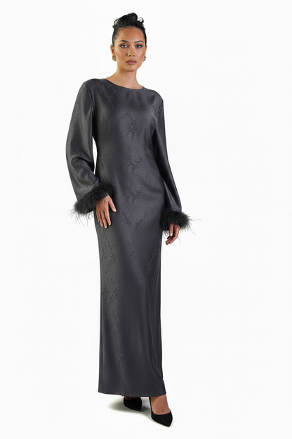 Ameera Feather Sleeve Tie Belt Dress