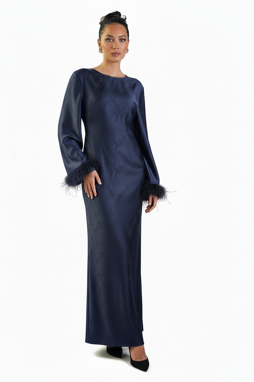 Ameera Feather Sleeve Tie Belt Dress