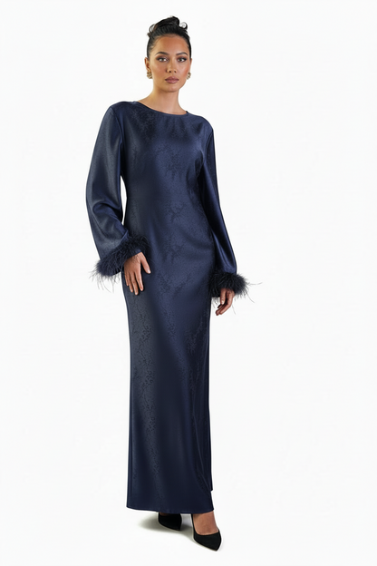 Ameera Feather Sleeve Tie Belt Dress