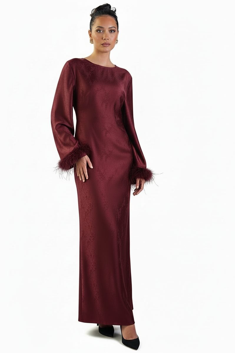 Ameera Feather Sleeve Tie Belt Dress
