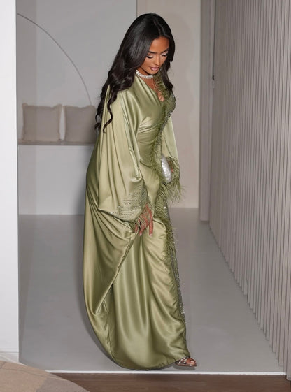 Premium Farah Feather Embellished Tie Belt Kaftan