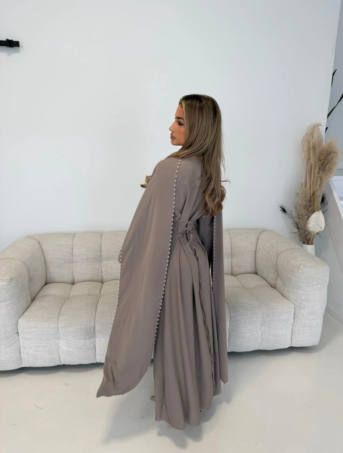 Pearl Detail Cape Dress