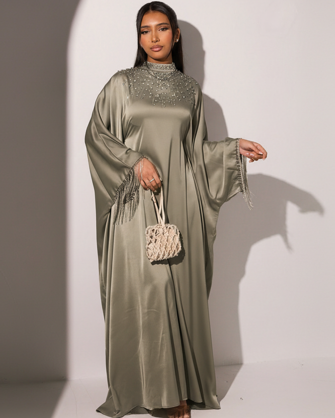 Sareena Premium Embellished Fringe Kaftan with Inner Belt