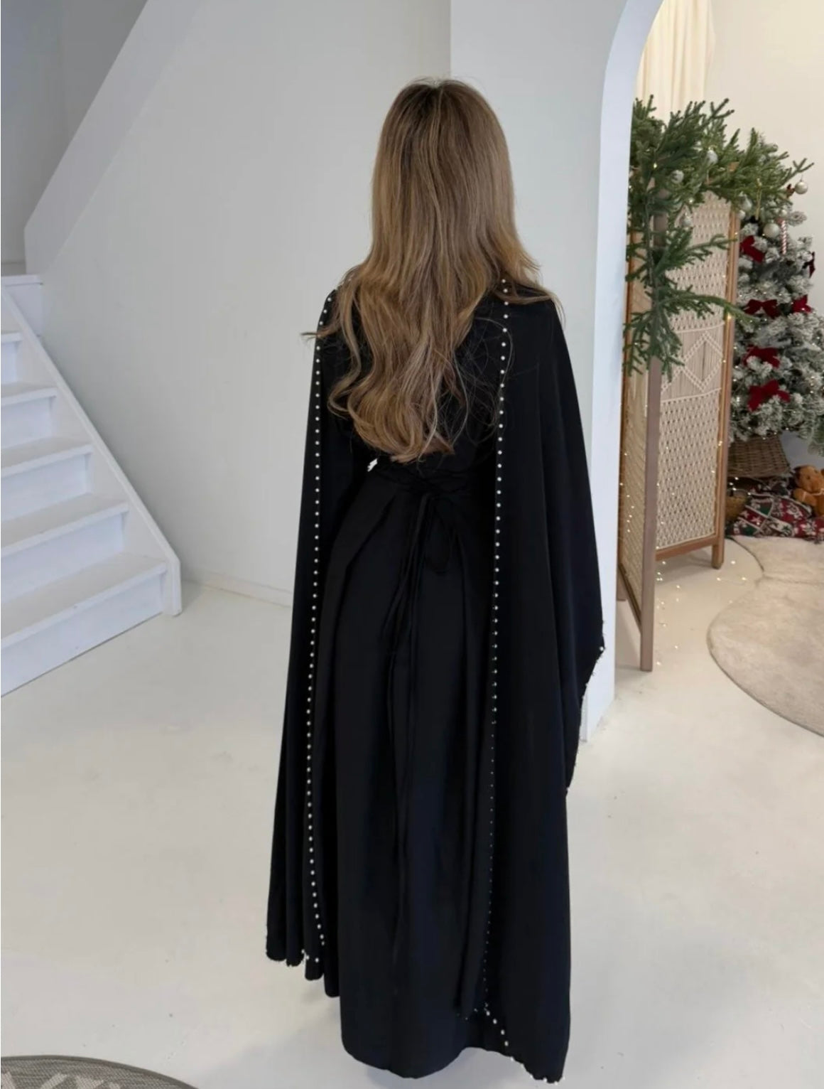 Pearl Detail Cape Dress