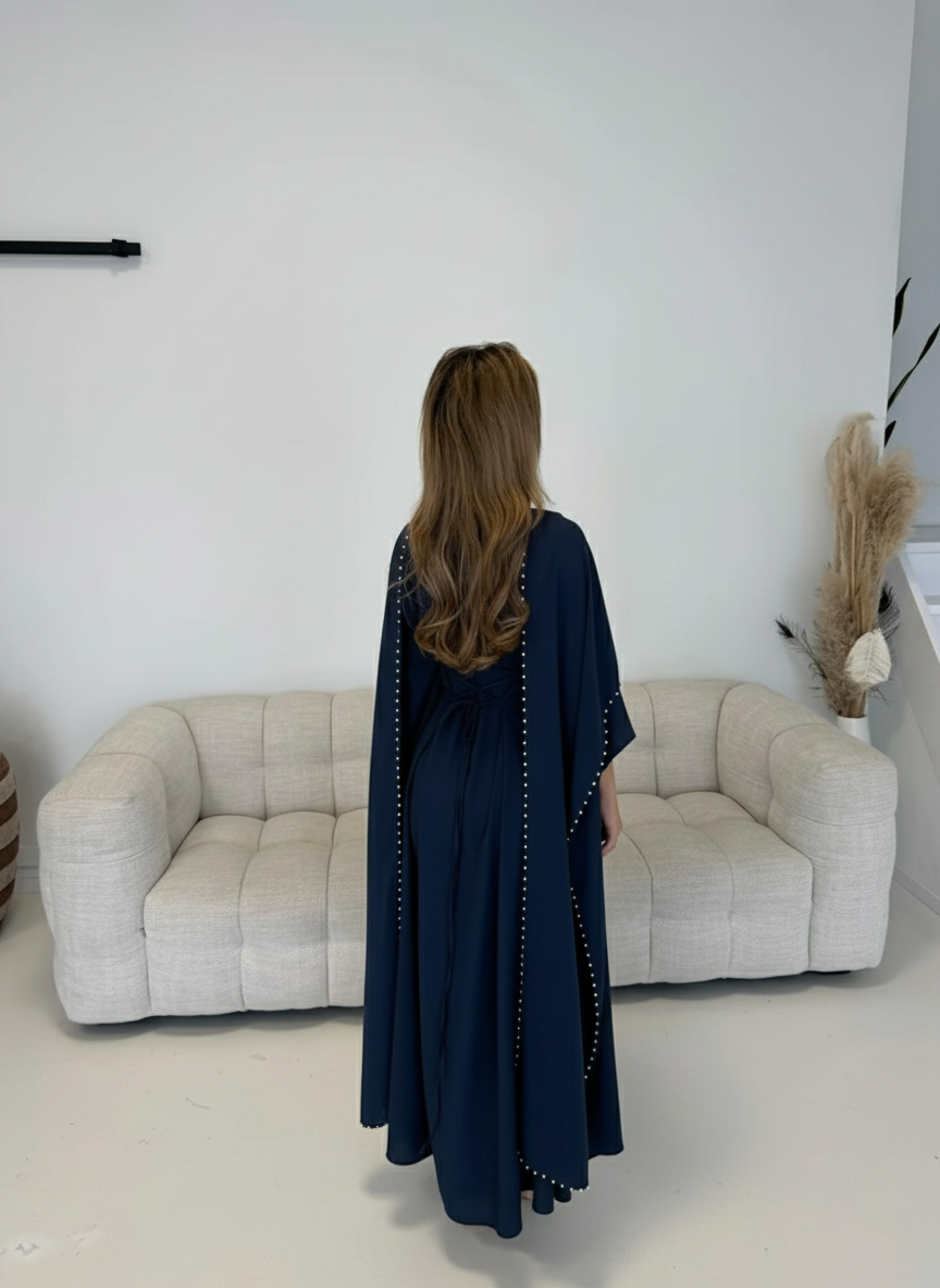 Pearl Detail Cape Dress
