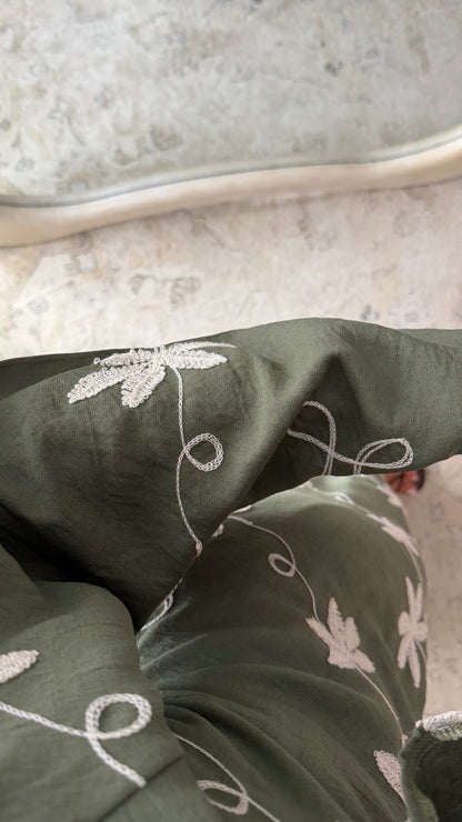Maria Embroidered Linen-Style Dress with Adjustable Tie Belt