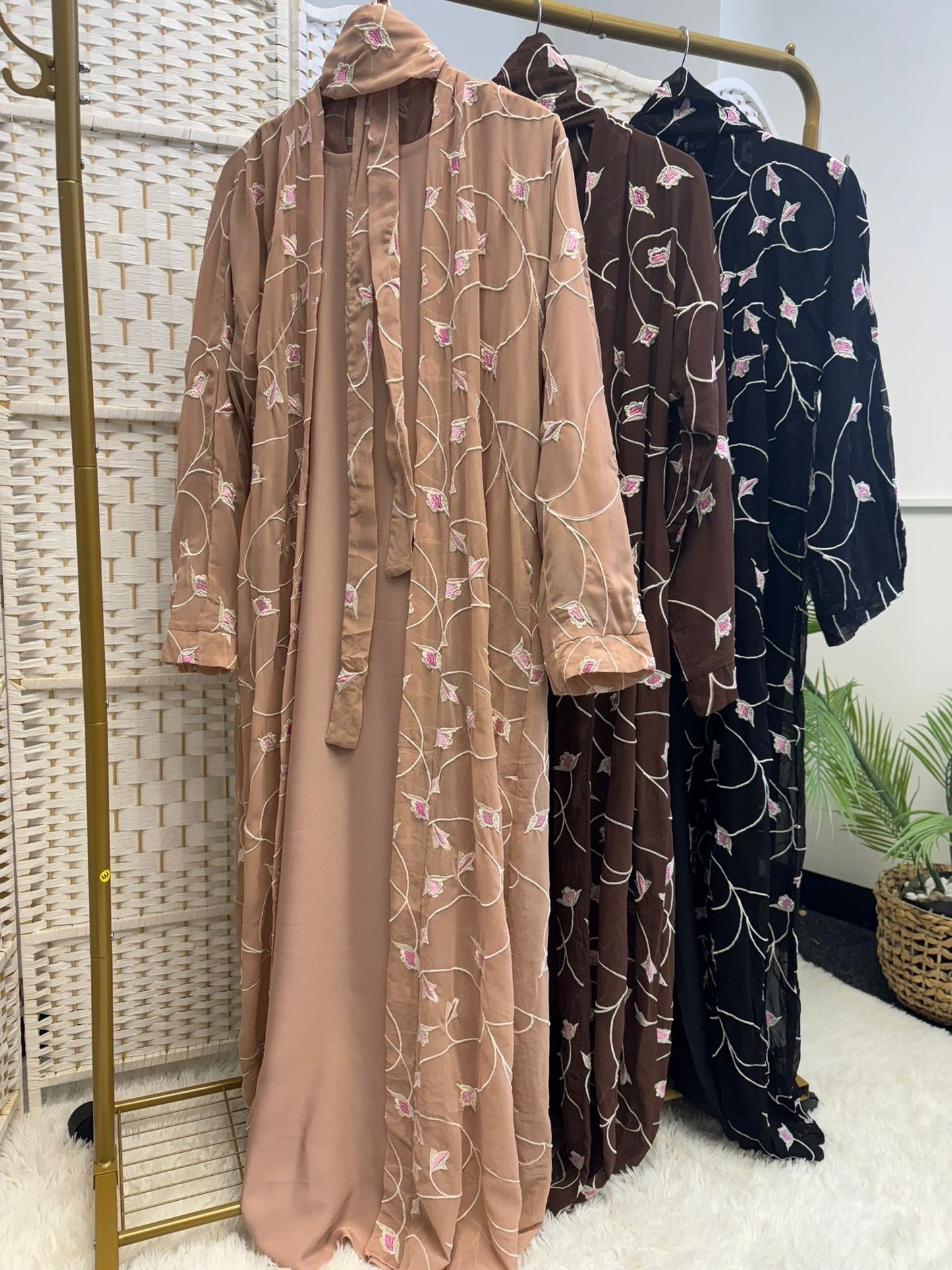 Floral Embroidered Abaya Set with Matching Hijab