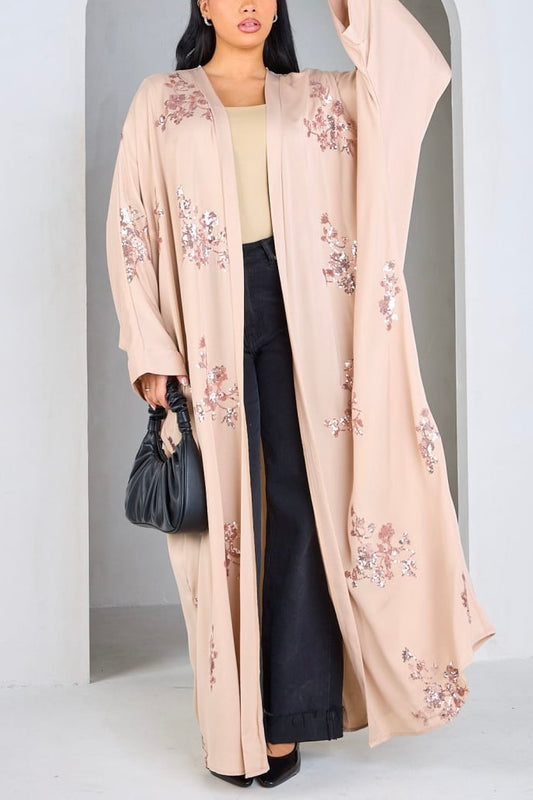 Premium Sequin Satin Open Kimono