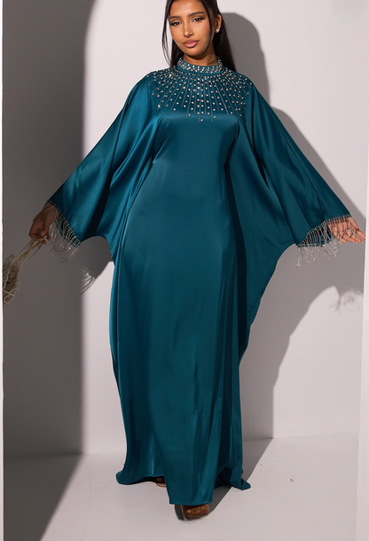 Sareena Premium Embellished Fringe Kaftan with Inner Belt