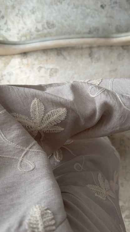 Maria Embroidered Linen-Style Dress with Adjustable Tie Belt