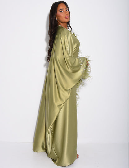 Premium Farah Feather Embellished Tie Belt Kaftan