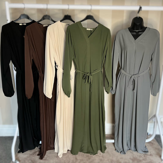 V-Neck Back Pleated Abaya Dress