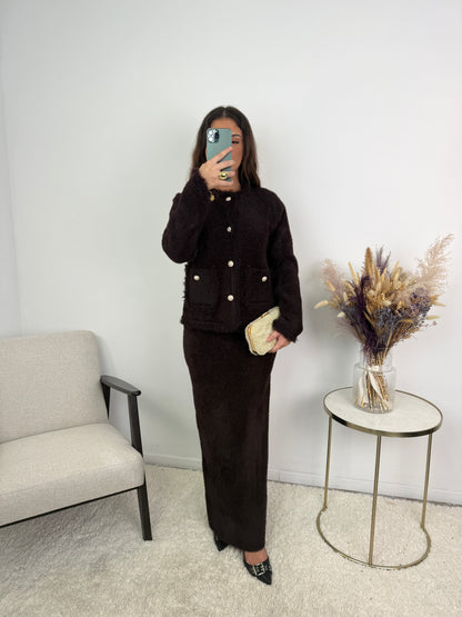 Aya Fur Button Skirt Co Ord