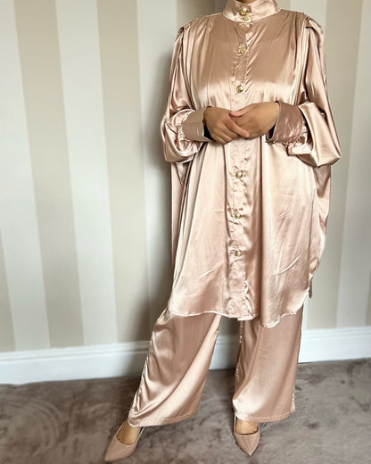 Satin Oversized Gold Button Co Ord