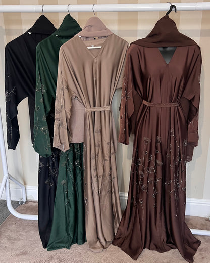 Hajar Floral Leaf Embellishment Abaya Set