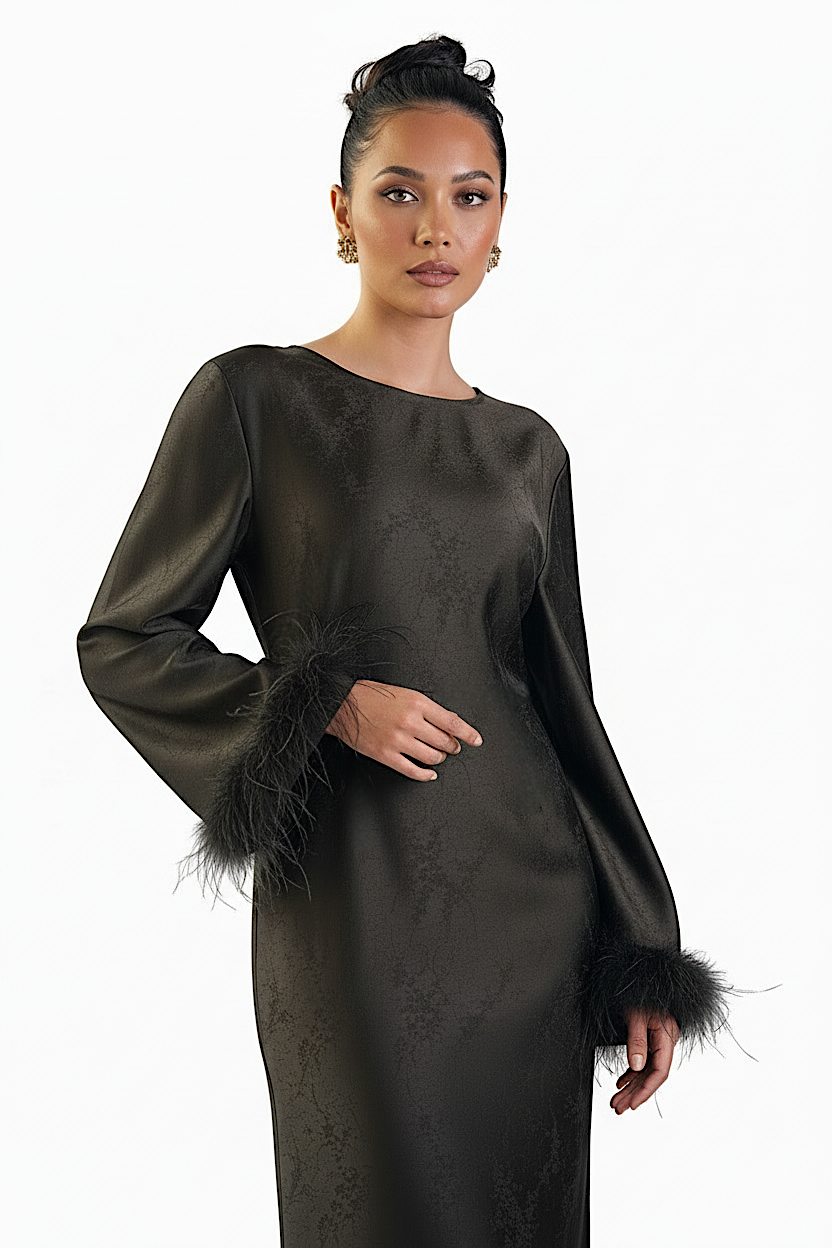 Ameera Feather Sleeve Tie Belt Dress