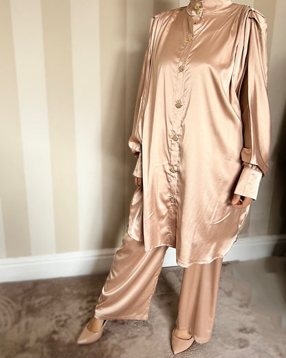 Satin Oversized Gold Button Co Ord