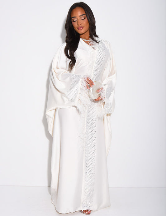 Premium Farah Feather Embellished Tie Belt Kaftan