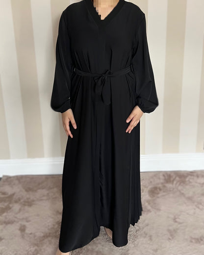 V-Neck Back Pleated Abaya Dress