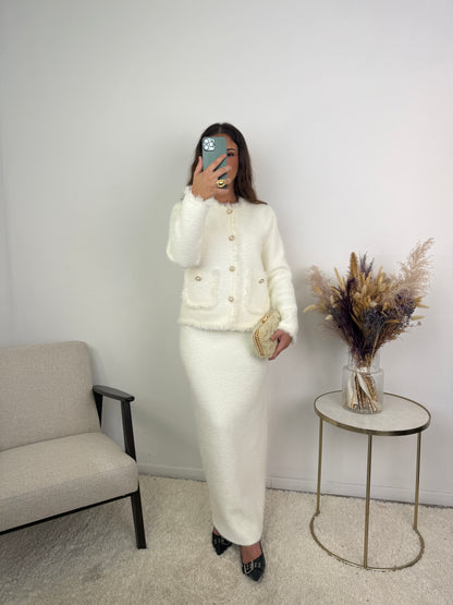 Aya Fur Button Skirt Co Ord