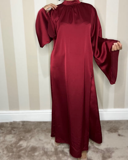 Flared Sleeve Satin Dress