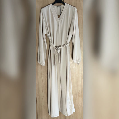 V-Neck Back Pleated Abaya Dress