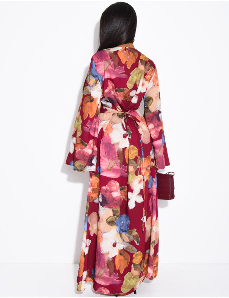 Madeeha Floral Linen-Effect Dress with adjustable tie belt