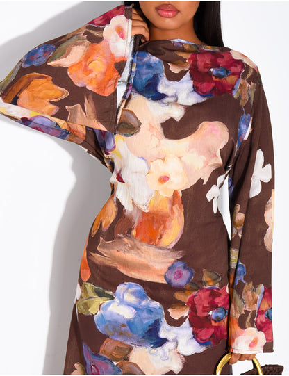 Madeeha Floral Linen-Effect Dress with adjustable tie belt