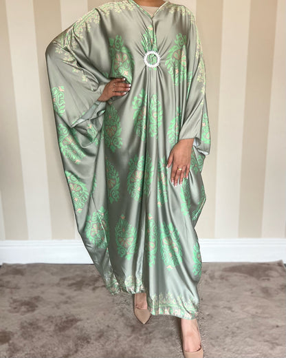 Jewel Print Satin Kaftan