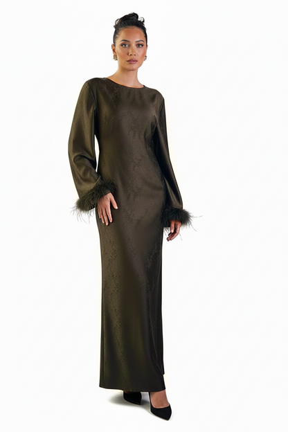 Ameera Feather Sleeve Tie Belt Dress