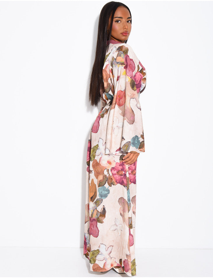 Madeeha Floral Linen-Effect Dress with adjustable tie belt