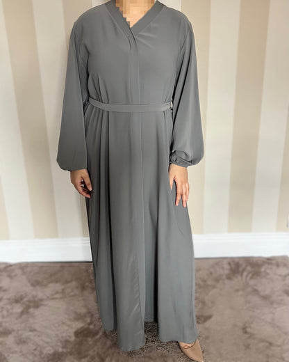 V-Neck Back Pleated Abaya Dress