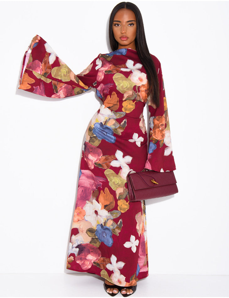 Madeeha Floral Linen-Effect Dress with adjustable tie belt