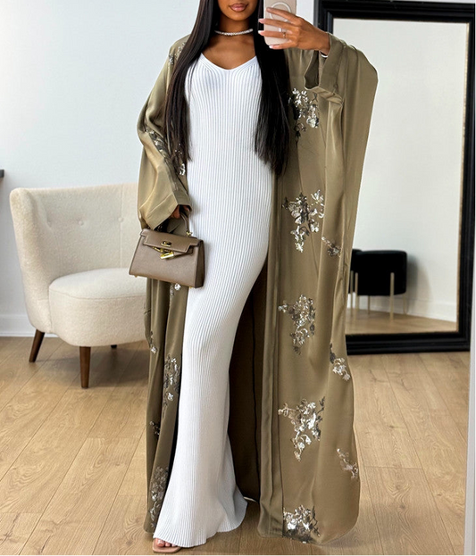 Premium Sequin Satin Open Kimono