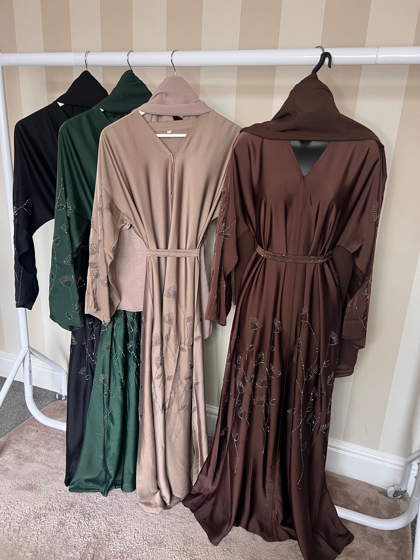 Hajar Floral Leaf Embellishment Abaya Set