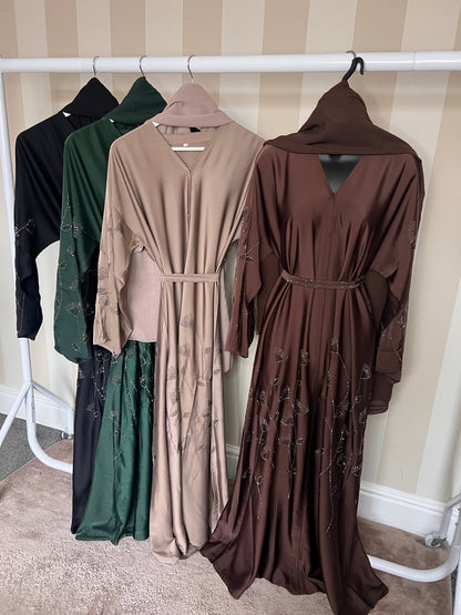 Hajar Floral Leaf Embellishment Abaya Set