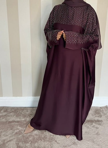 Plum Embellished Tie Kaftan Abaya