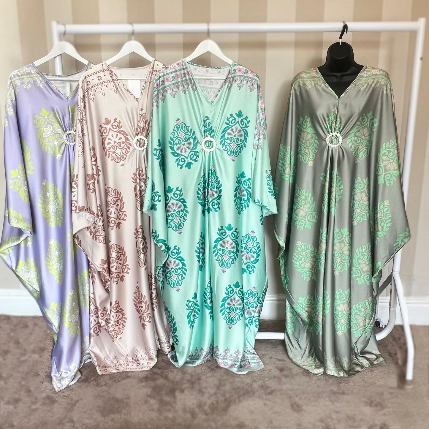 Jewel Print Satin Kaftan