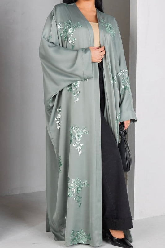 Premium Sequin Satin Open Kimono