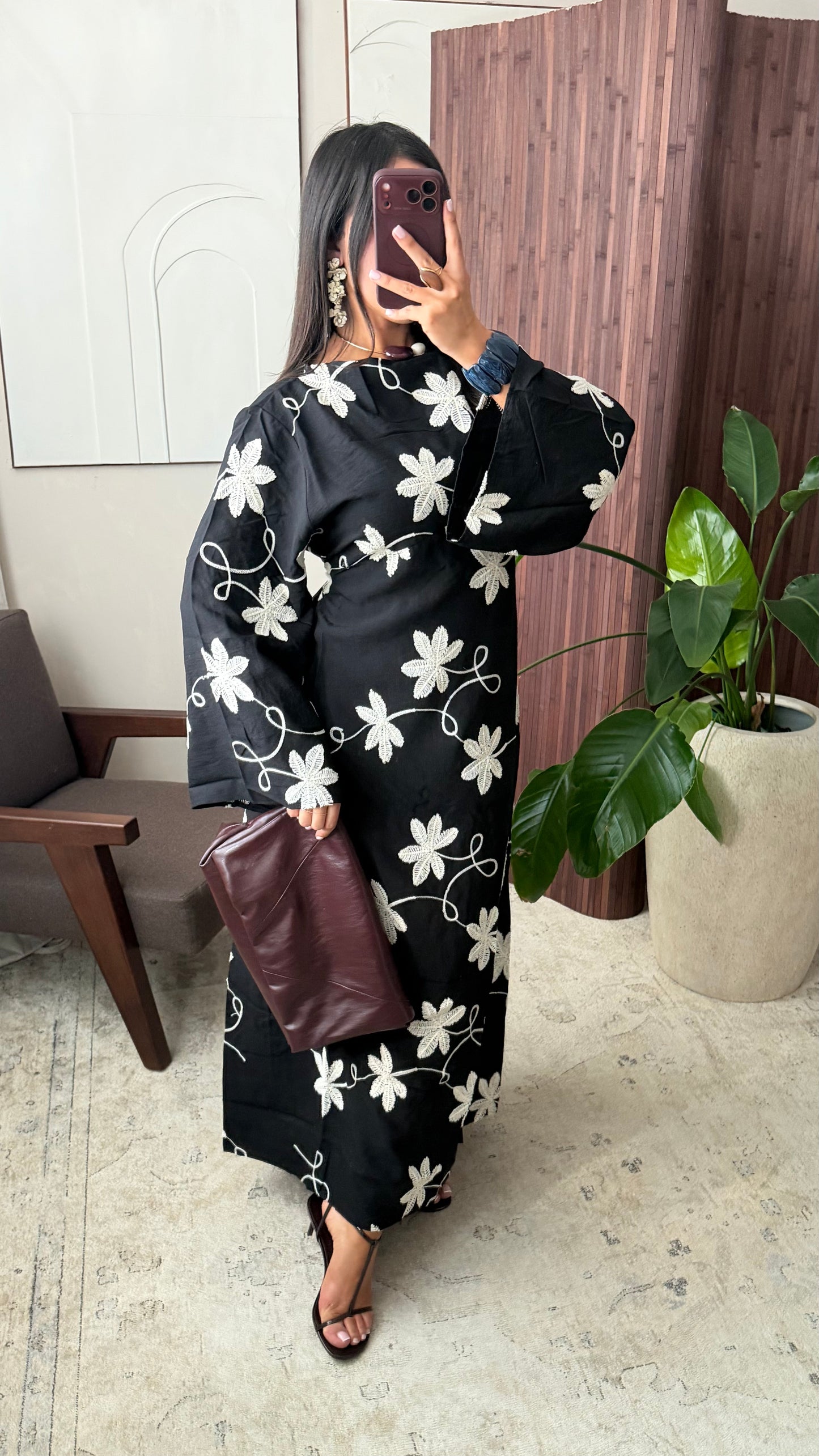 Maria Embroidered Linen-Style Dress with Adjustable Tie Belt