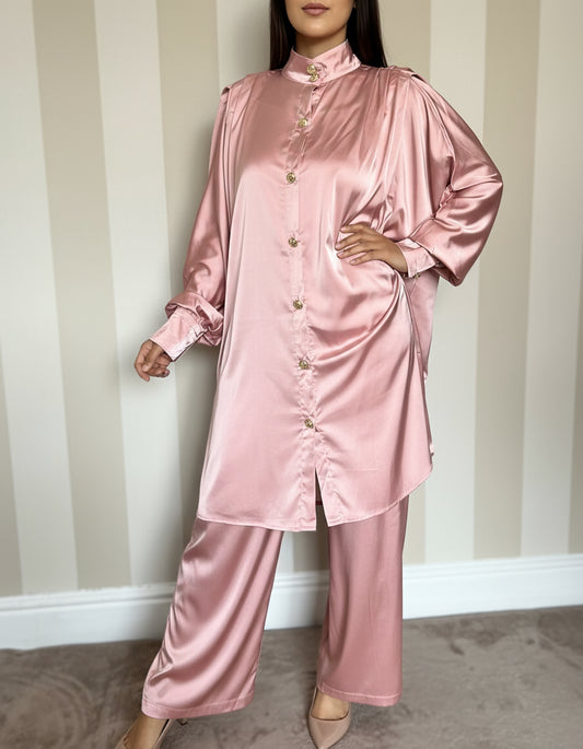 Satin Oversized Gold Button Co Ord