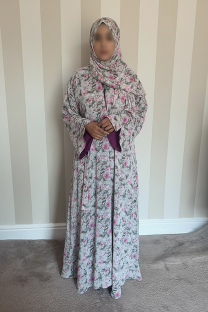 Floral Print Chiffon Abaya - Pink Blossom