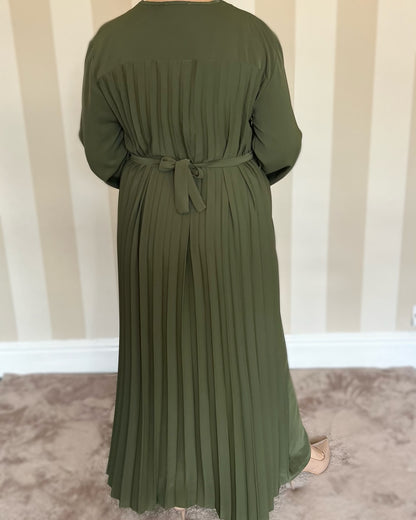 V-Neck Back Pleated Abaya Dress