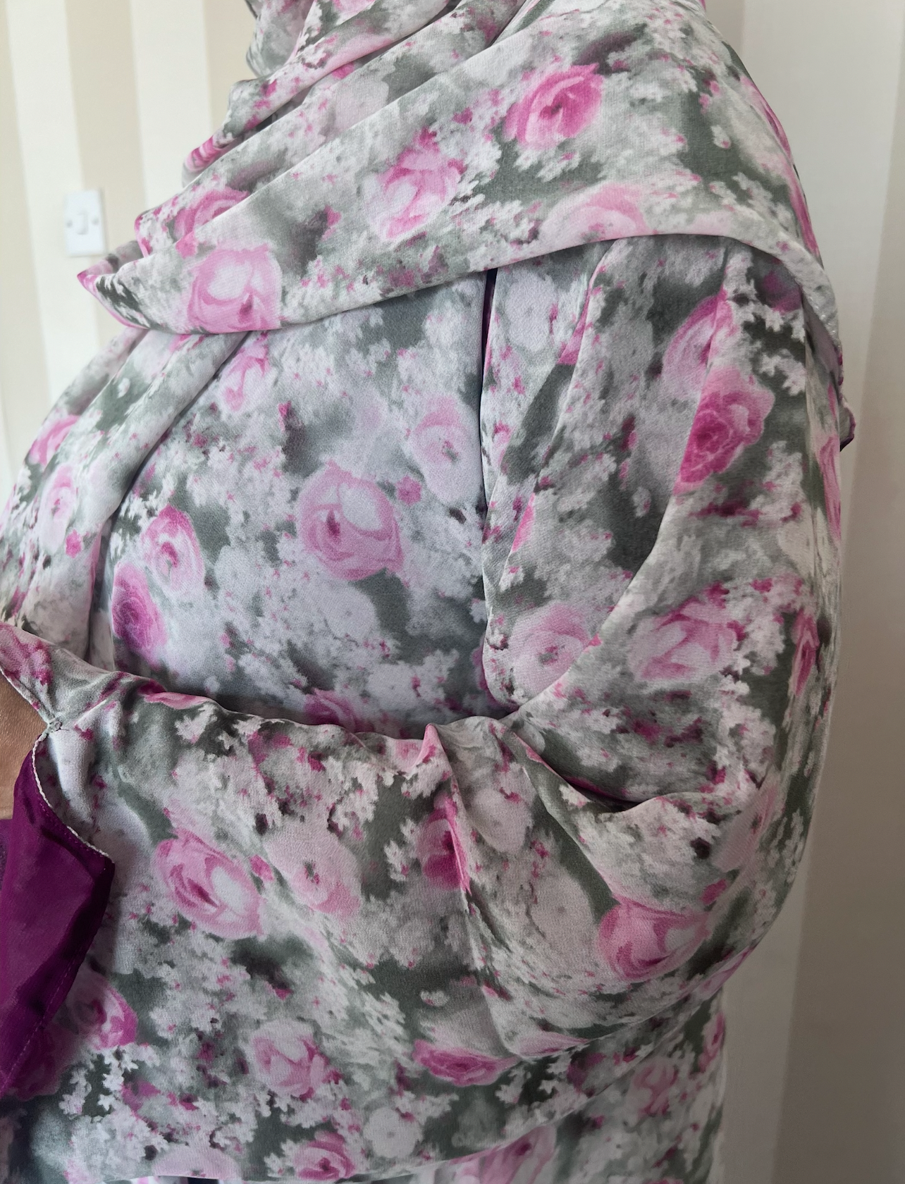 Floral Print Chiffon Abaya - Pink Blossom
