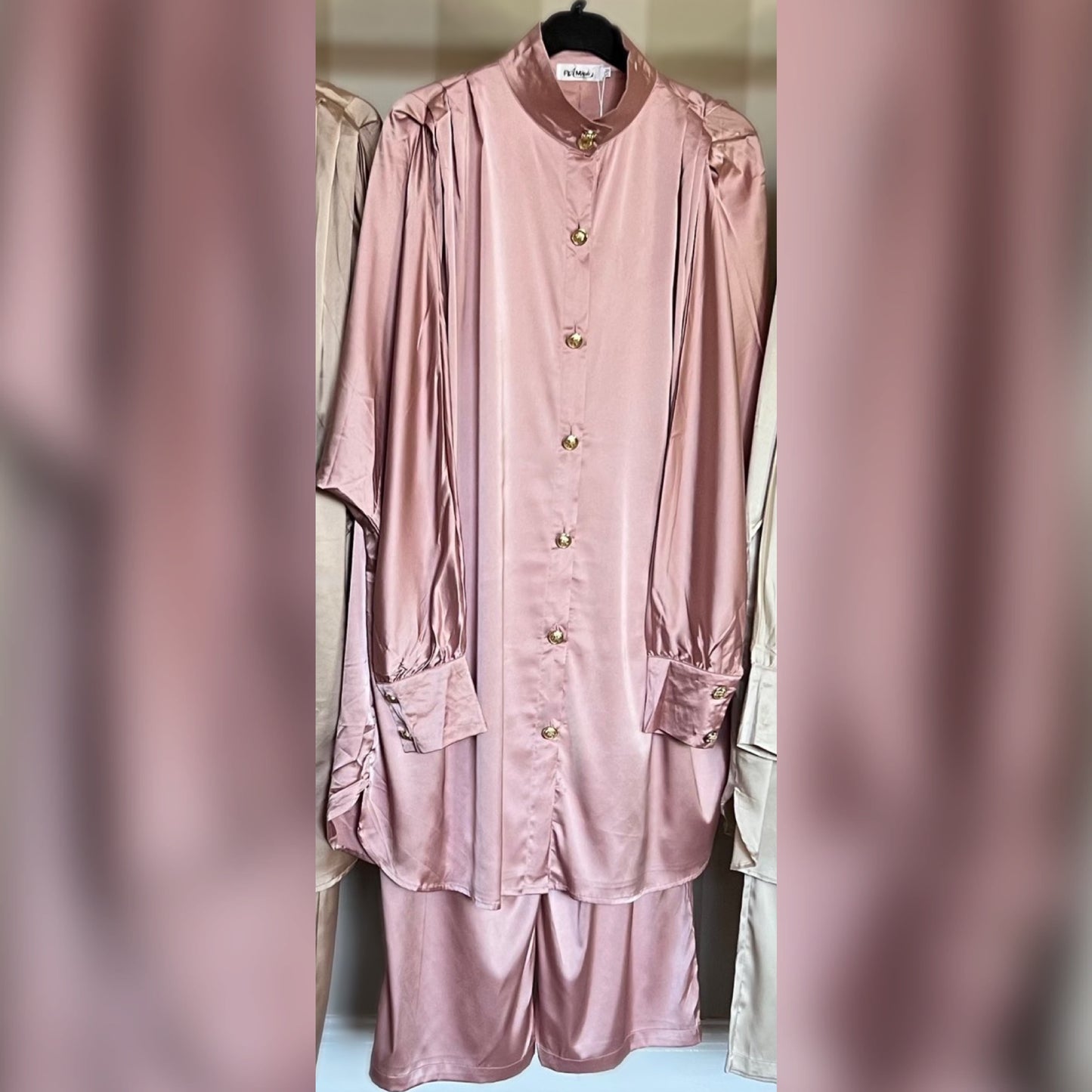 Satin Oversized Gold Button Co Ord